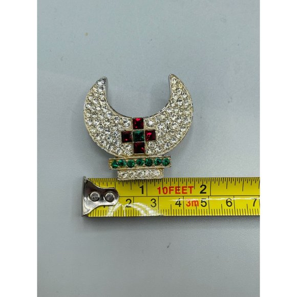 Signed ORA Vintage Crown Pin Brooch Rhinestones Pave Pot Metal 1940s Costume Pin - Picture 10 of 10